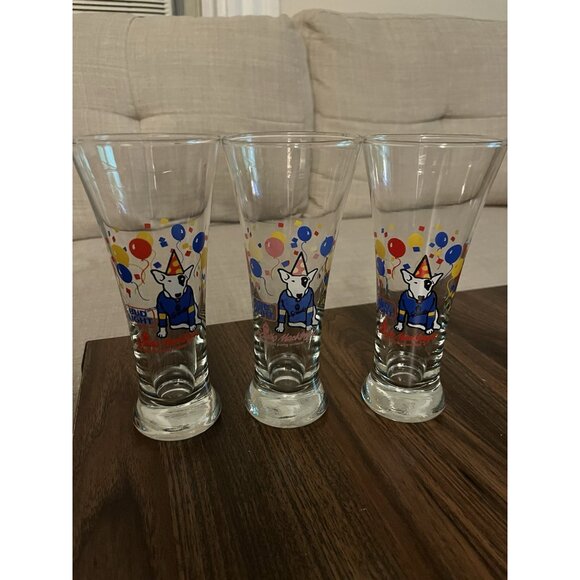 Spuds Mackenzie Bud Light Beer Glass, Set of 3 Birthday Party Pilsner Dog - Picture 1 of 3